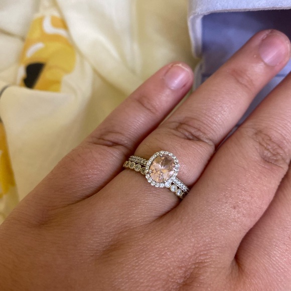 1.2 CT Morganite 925 Sterling Silver Ring with Eternity Band - Picture 12 of 15